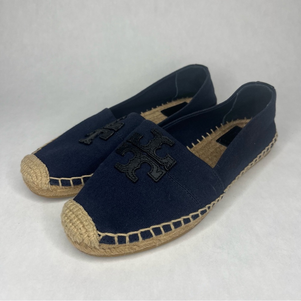 Tory Burch Weston Espadrille Navy Blue Canvas Slip On Shoes
